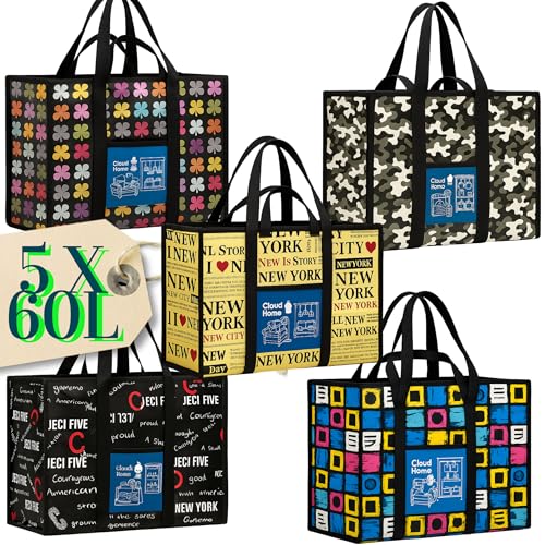 Claudi Home. Juego de 5 bolsas Shoe Storage. (5 x 30 l). Correas de mochila y asas sólidas. Almacenamiento, mudanza, Deporte, Vacaciones, Carreras, Viajes, Almacenamiento, Camping, Linge.