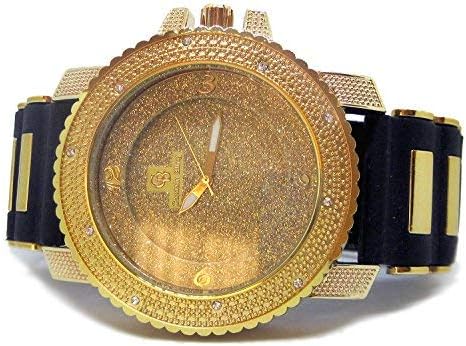 Ice nation Men's 3D Bling Face Faux Diamond Bezel Gold Plated Rubber Strap Hiphop Watch