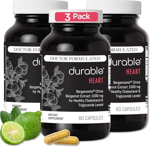 Durable Heart - Extra-Strength 1000 mg Bergamonte Citrus Bergamot + Olive Leaf Extract +Non-GMO Vitamin C Natural Heart Health Supplement for Healthy Cholesterol Support Made in the USA (3 Bottle)