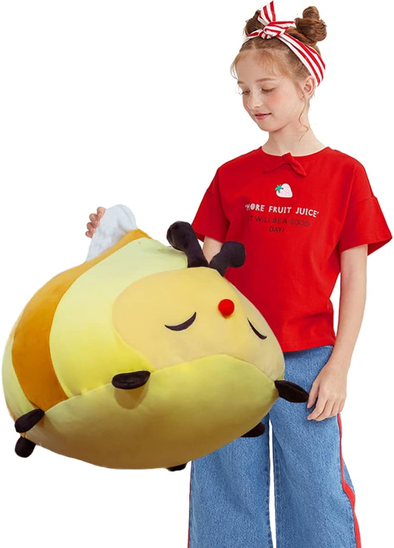 ELAINREN Cuddly Big Bee Plush Body Pillow Ultra-Soft Bumble Bee Stuffed Insect Toy Fluffy Garden Honeybee Plushie Cushion Decor Gifts/23.6''