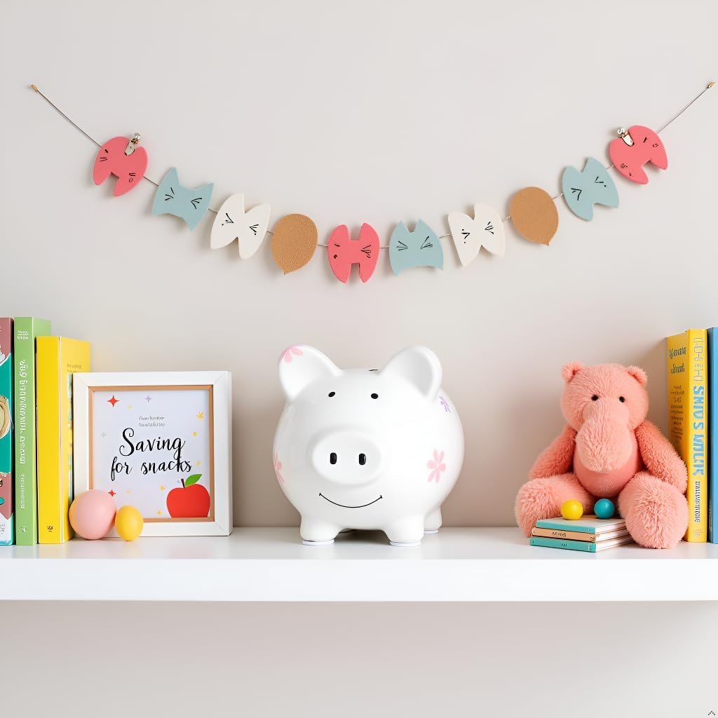 Kate & Milo Mini Ceramic Floral Piggy Bank – Baby Girl Coin Bank for Toddlers, Kids Savings Bank, Perfect, Nursery Décor Keepsake