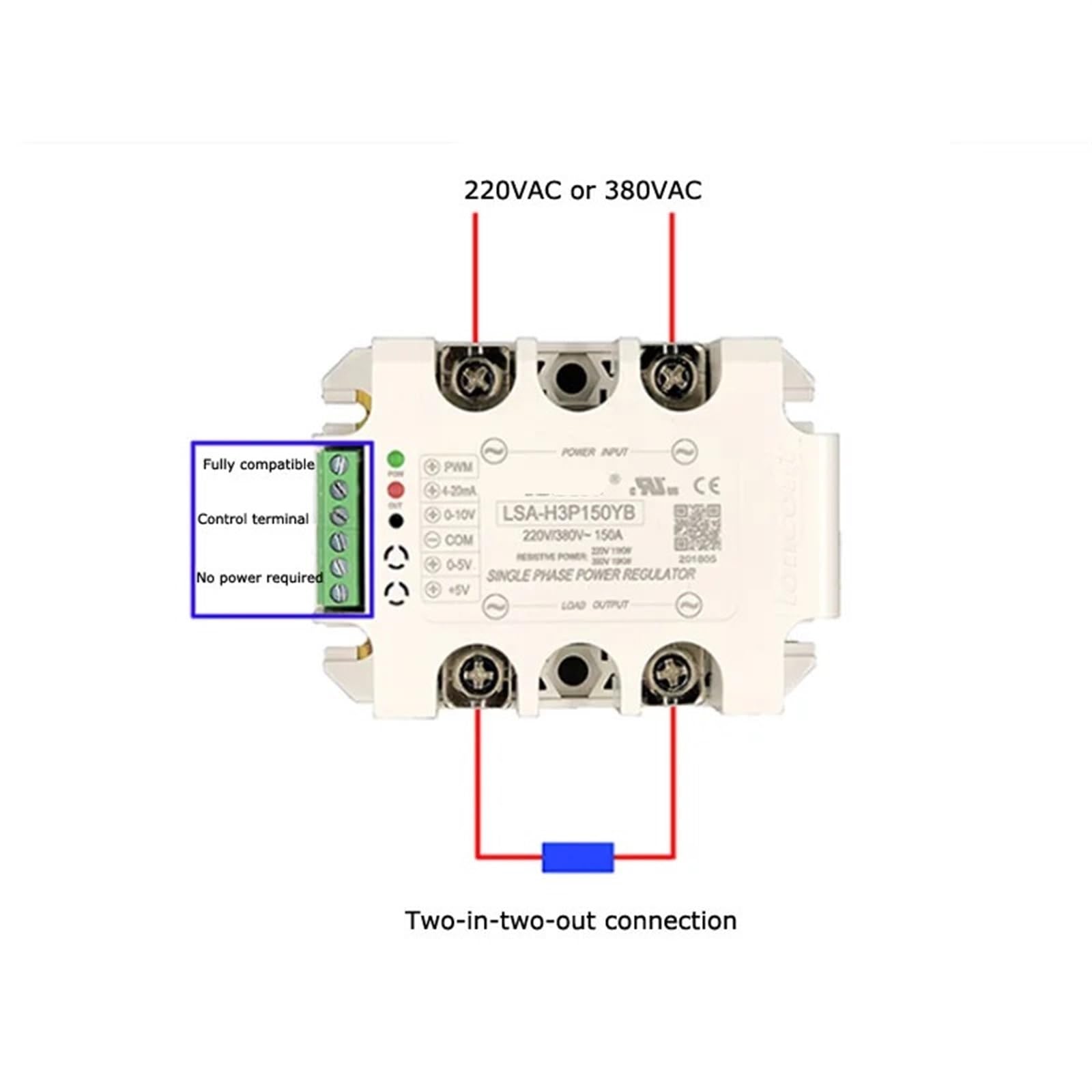 Módulo regulador de voltaje de CA monofásico totalmente aislado LSA-H3P15/40/50/70/9YB Regulador de potencia SCR Relé de estado sólido Ajuste de temperatura del calentador 1 pieza(H3P15YB)
