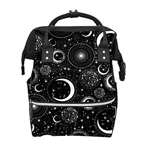 Image of GACTIVITY Gothic Moon Stars Boho Diaper Bag Travel Backpack Large Capacity Multi-Function Zipper Casual Travel Backpacks for Mom Dad Unisex