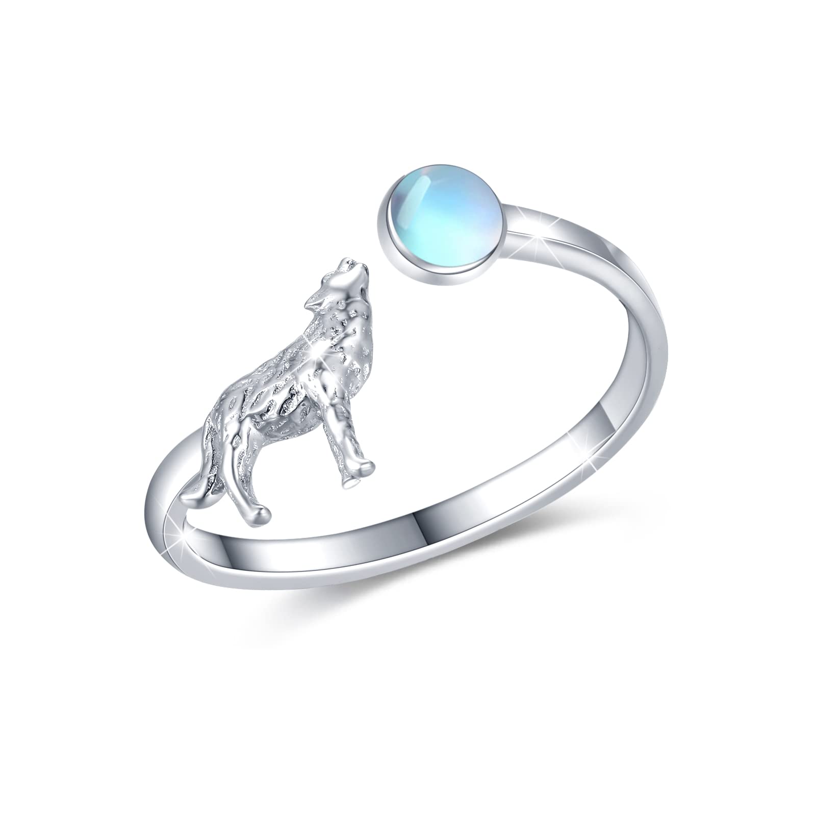 Wolfs Ringe 925 Sterling Silber Mondstein Ringe Verstellbar Ring Geschenk Weihnachts Schmuck für Damen
