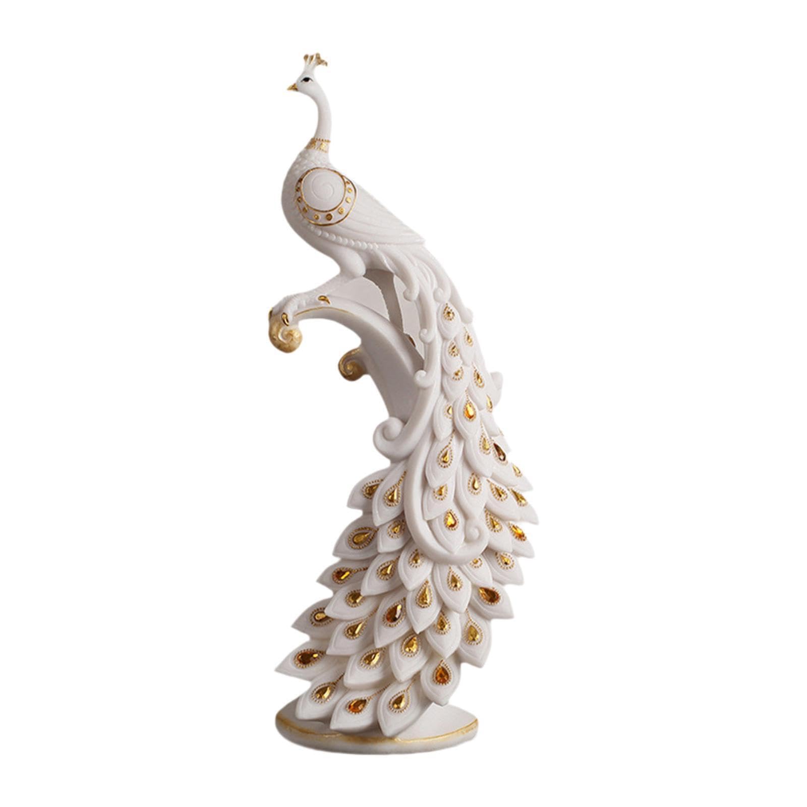 TWISAXC Resin Peacock Statue Living Room Office Decor Table Decoration Keepsake Desktop Bedroom Ornament Entrances Bookshelves, White, 16x12.5x40cm