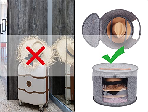 Large Hat Box Travel,Foldable Hat Boxes With Lids, Decorative Closet Organizer For Women And Men,Suitable For Various Types Of Hats,15.7 X11 Inch,Gray #TOP3