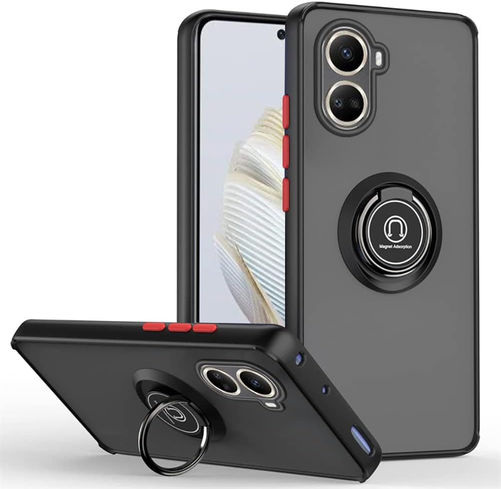 Case for Realme 10 Case Cover Metal Ring Holder Grip Kickstand Car Magnetic Mount Shockproof Matte Hard Back Best Camera Protectoin Bumper Case for Oppo Realme 10 4G (Black)