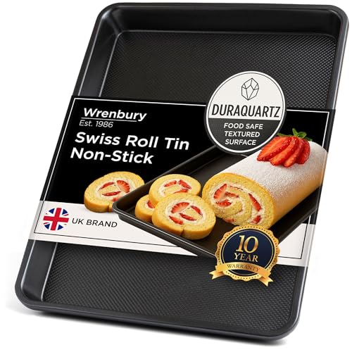 Wrenbury Swiss Roll Tin - Carbon Steel DuraQuartz Non-Stick Flat Chip Trays for Oven - Large Baking Roulade Baking Tray - 39 x 27cm