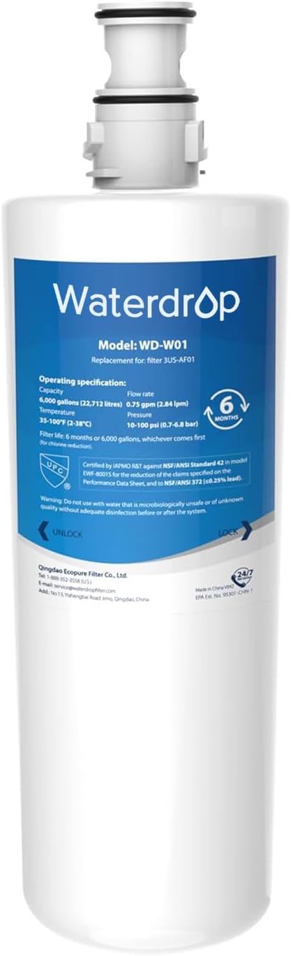 Waterdrop 3US-AF01 Undersink Water Filter, Replacement for Filtrete® 3US-AF01, 3US-AS01, Aqua-Pure AP Easy C-CS-FF, WHCF-SRC, WHCF-SUFC, WHCF-SUF, NSF/ANSI 42 Certified, Pack of 1