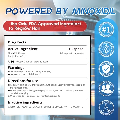 Image of Minoxidil for Men Hair Growth Spray - 5% Topical Minoxidil for Hair and Beard Growth, Extra Strength Hair Regrowth Treatment for Hair Loss & Thinning Hair, 2 Fl Oz (60ml) *2