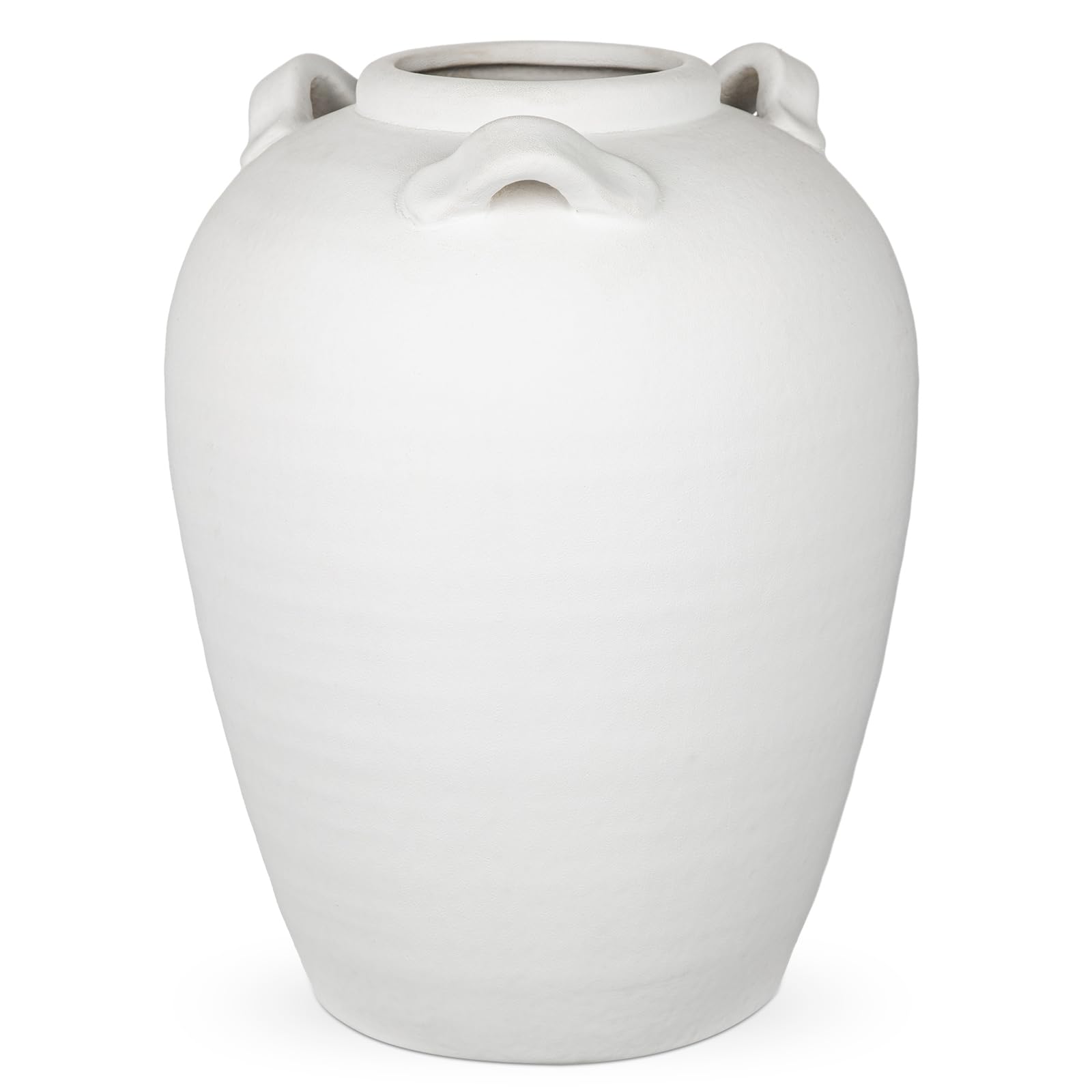 Deko Vase Keramik im Landhausstil – Rustikale Blumenvase für Pampasgras & Trockenblumen, Weiß Vintage Krug Vase mit Griffen, Tischdeko Wohnzimmer Bauernhaus Deko, 28,5 cm