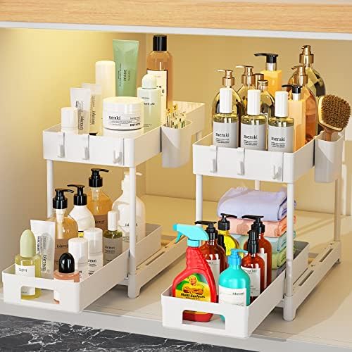 Under Sink Organizers, 2 Pack Multipurpose with Sliding Storage Drawer