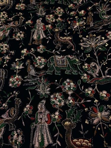 Brocart velours noir brodé de paillettes tissu haute couture de 111cm pour création exclusive