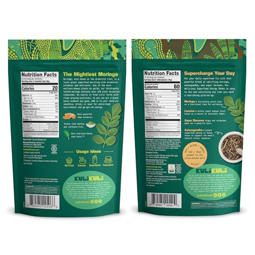 Kuli Kuli Moringa Oleifera Organic Leaf Powder & Green Smoothie, 100% Pure USDA Certified & Non-GMO Moringa Powder, Great with Smoothies, Tea, and Food, Combo Pack