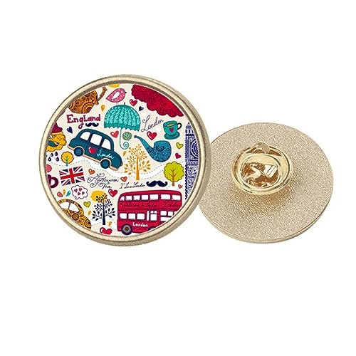 Broche ronde en métal doré Big Ben de taille M avec détails gravés de style britannique