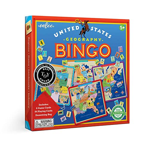 eeBoo: United States Geography Bingo Game, for 2 to 6 Players, Includes 6 Game Cards, 84 Playing...
