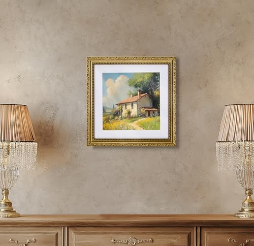 Image of eletecpro 10x10 Vintage Picture Frame, Glass Cover, Gold, 2-Pack | Display Photo 8x8 with Mat or 10x10 without, Tabletop or Wall Decor