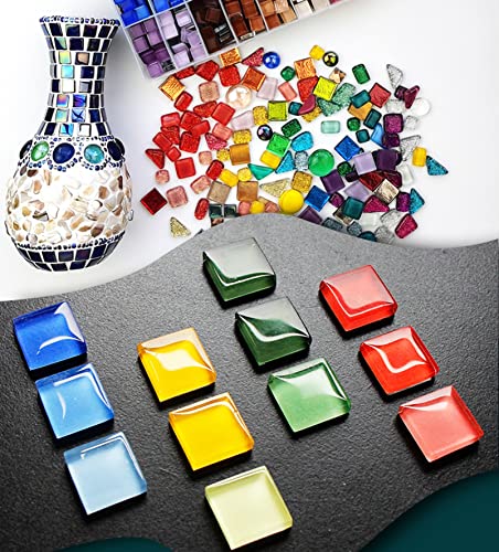 Mosaic Tiles For Crafts Assorted Color Crystal Glass Glitter Mosaic Supplies Pieces Bulk Square 1X1 Cm, 100Pcs/100G (Iridescent Beige) #TOP2