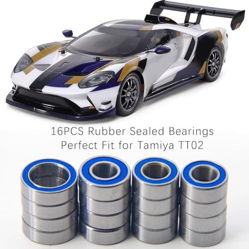 Image of TT02 Bearings 16Pcs RC Car Sealed Ball Bearings Kit for Tamiya TT-02, TT01 1 /10 RC Parts Rubber Sealed Bearings Kit Compatible with Tamiya Chassis - Reduce Friction, Boost Speed & Durability