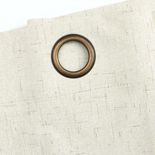 Image of 100% Blackout Linen Textured Curtains for Bedroom Full Light Blocking Room Darkening Bronze Grommet Window Drapes Thermal Insulated Energy Efficient Home Decor 52x72 Natural (2 Panels)
