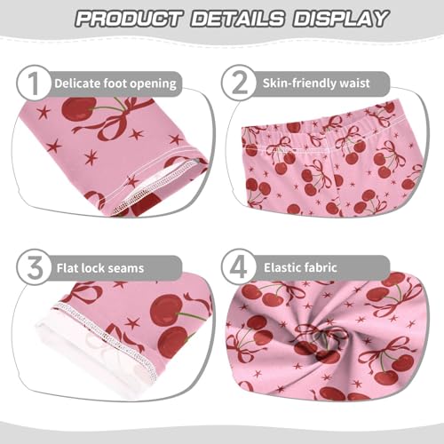 Girls Basic Leggings Baby Girls Pants Cherry Ribbons Soft Footless Stretchy Tights Pants 4-10Y3