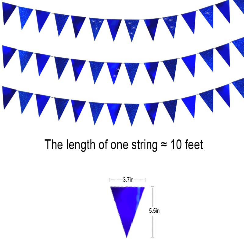 Image of Blue Hanging Triangle Flag Pennant Garland Blue Hanging Paper Pennant Streamer Paper Triangle Flag Bunting Banner for Graduation Wedding Engagement Birthday Party Decorations 30 Feet