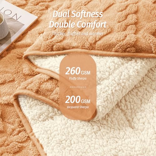 Image of Wemore Weighted Blanket for Adults Twin Size 15 lbs, Dual Sided Soft Fuzzy Jacquard Sherpa Weighted Blankets, Cozy Fluffy Knitted Heavy Blanket, Orange-Yellow, 60 x 80 inches