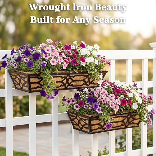 cheehigo 4 Pack 30 Inch Window Boxes Planters with Coco Liner, Large Metal Railing Planter Boxes for Deck, Heavy Duty Hanging Trough for Fence and Front Porch Garden Flower Display by cheehigo - Used condition - Image 4