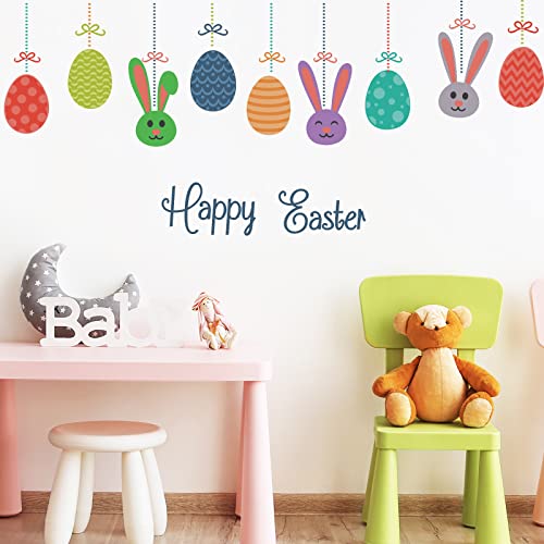 Happy Easter Wall Decals Stickers Hanging Eggs Bunny Stickers Cute Easter Rabbit Window Clings For Wall Living Room Bedroom Kids Room Nursery Party Carnival Masquerade Decoration (Easter) #TOP1