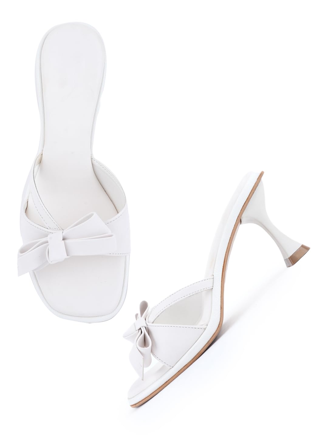 Women's Sandals White Square Toe Kitten Heel with Bow Casual Work-image-27