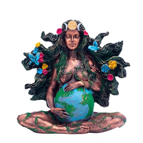 Estátua Gaia Deusa Guardiã Da Terra Natureza Resina Colorida