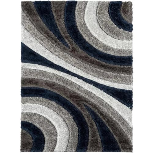 Image of Soft Shaggy Carpet 5x8 Feet - Ultra Plush, Non-Slip, High Pile 2 Inch Microfiber Rug for Bedroom, Living Room, Kids Room & Office - Modern Cozy Floor D�cor (Blue White C)