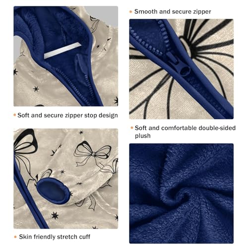 Bow Tie Stars Pattern Toddler Fleece Jacket Girl Boys Hooded Fleece Jacket Coat Warm Outwear Zip-up 3-10T3