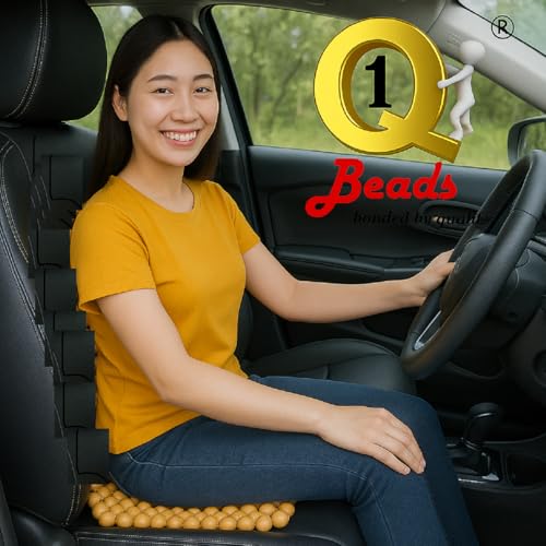 Image of Q1 Beads Wooden Beads Mbeige Bead Seat Wooden Cushion Cover Pad For Acupressure Sitting Suitable For Car,Suv, Office Chair (Beige, 1 Pc.)