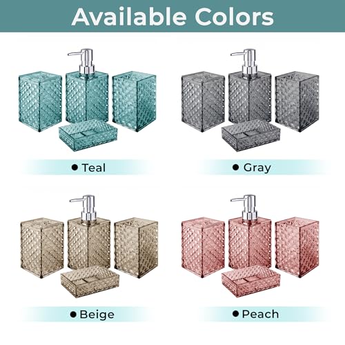 Image of Story@Home 4 Pieces Bathroom Accessories Set - Teal | Toothbrush Holder, Soap Dispenser, Mouth Wash Cup & Soap Dish for Home Kitchen & Bathroom | Bathroom Essentials for Office