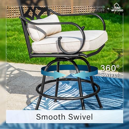 MFSTUDIO-5-PCS-Outdoor-Patio-Bar-Sets-Heavy-Duty-Metal-4-Swivel-Counter-Height-Chairs-with-Seat-Back-Support-Cushion-1-Square-Metal-High-Table-Black MFSTUDIO 5 PCS Outdoor Patio Bar Sets Heavy Duty Metal 4 Swivel Counter Height Chairs with Seat Back Support Cushion 1 Square Metal High Table Black