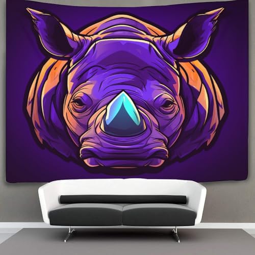 Couverture murale rhinocéros 3D 150x200cm en polyester doux pour salon - 3