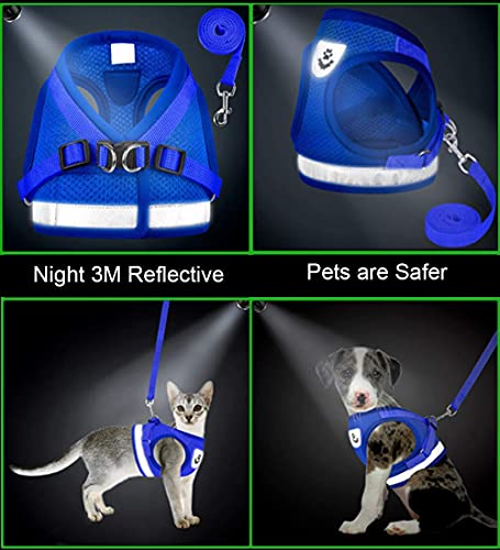 Cat Harnesses And Dog Harness With Leashes Set, Escape Proof Cat Harness, Adjustable Reflective Soft Mesh Vest Fit Puppy Kitten Rabbit's Outdoor Harness (Blue, L, Chest: 15" - 17") #TOP4