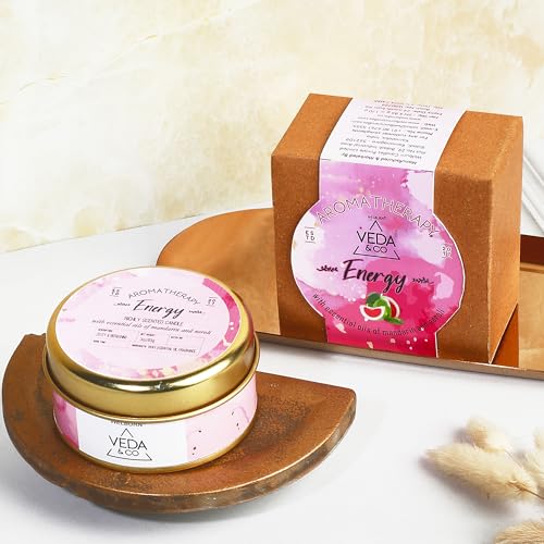 Image of Welburn Veda&Co Scented Wax Candle - Energy Boost | Aromatherapy Travel Tin Candle | Soy Wax | Home Decor Essential | 15-Hour Burn | 85g