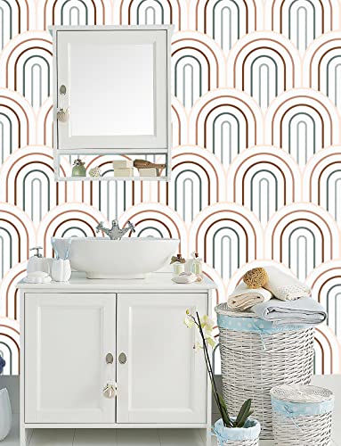 Ciciwind Peel And Stick Wallpaper Boho Rainbow Removable Wallpaper Colorful Contact Paper Self Adhesive Modern Geometric Vinyl Wallpaper For Living Room Nursery Bedroom Bathroom Wall 78.7In×15.5In #TOP4