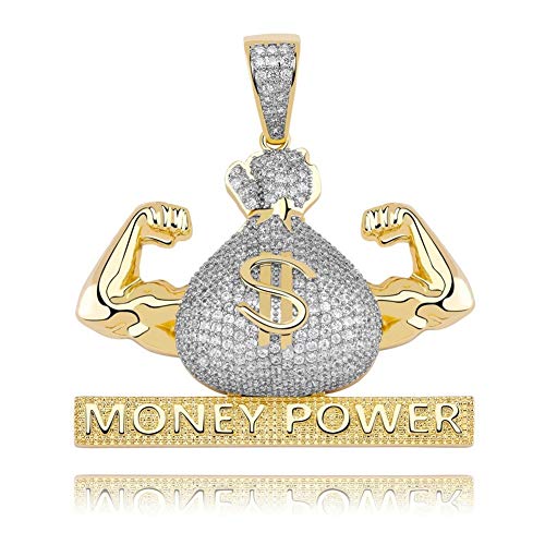 KMASAL Hip Hop Chain Fully Iced Out Lab Diamond Money Poeer Pendent Necklace for Men Women (Double Color)