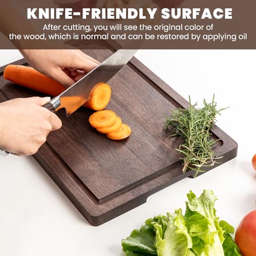 Tabla de Cortar de Madera de Nogal Heimlove para Cocina, Reversible de 43,18 cm x 27,94 cm con Ranuras Profundas para Jugos y Asas, Tabla Natural de Nogal para Picar Pan, Queso y Verduras miniatura 4
