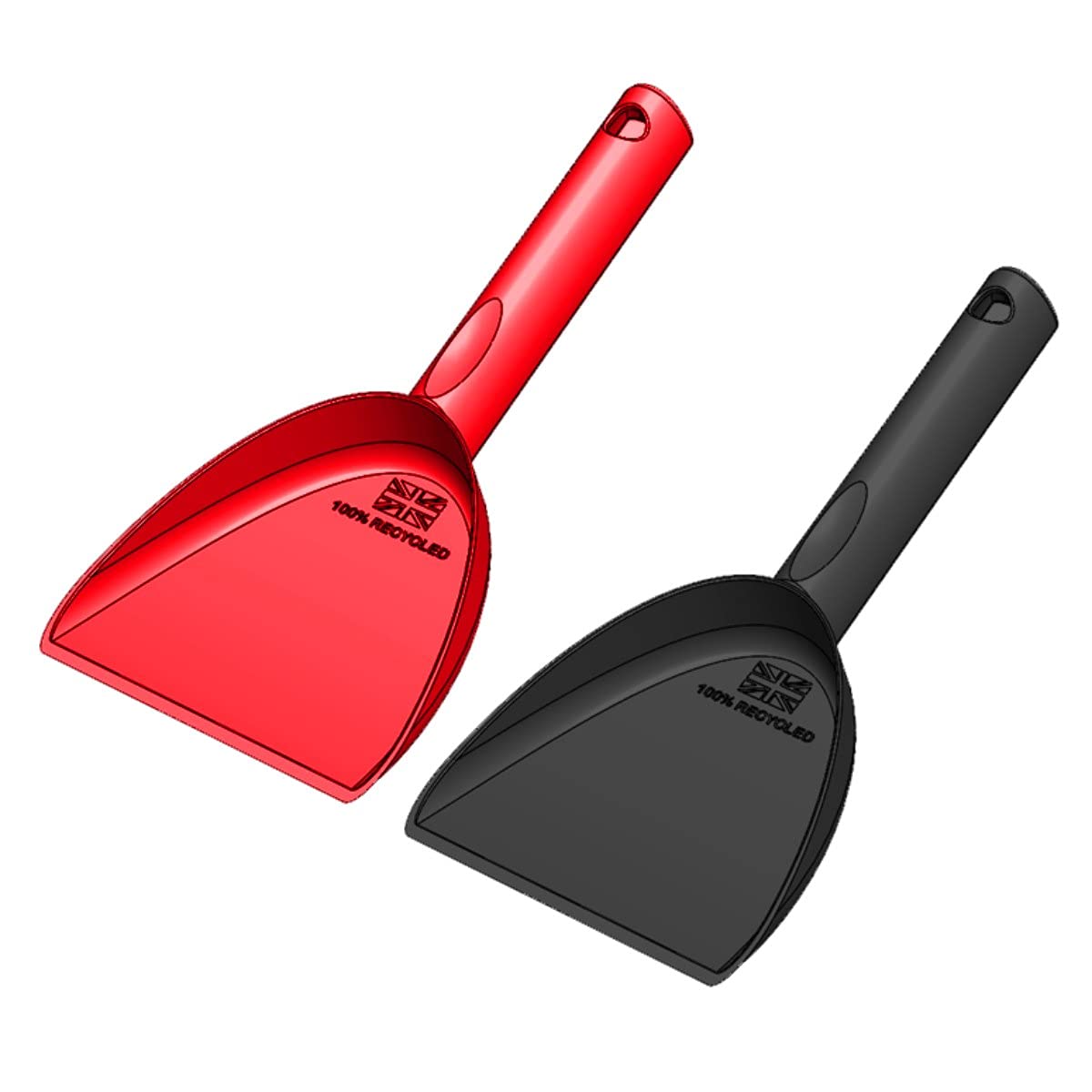 Dog Food + Poop Scoop | UK Made | 2 Pack | Sustainable | 8'' | Puppy Wet Dry Feeder Shovel Spoon Pet Eat Drink Dish Pooch Pooper Waste Walk Shovel Garbage Picker (Black Poop/Red Food)