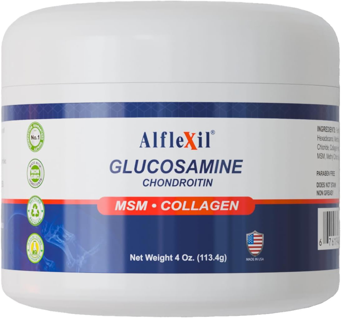 Glucosamine Plus Chondroitin Cream with MSM & Collagen, Supports Healthy Joints, Joint & Muscle Pain Relief, Improves Mobility, Fast Absorption, and Moisturizes Skin, 4 Oz.