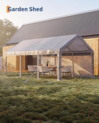 Image of GarveeLife 10x20 Car Port Portable Garage | Carport with 200 g PE Tarp Canopy, with 2 Roll-Up Doors and 4 Windows, for Temporary Paint Booth, Boats&Pickups Shed, and Eve
