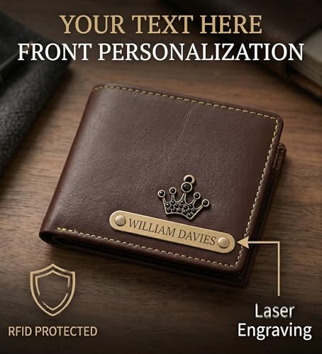 Image of Customized Wallet for Men with Name & Charm (Black) | Personalised Stylish Leather Wallet for Boy | Personalized Unique Gift with Card Slots & Cash Compartment for Boys, Employees