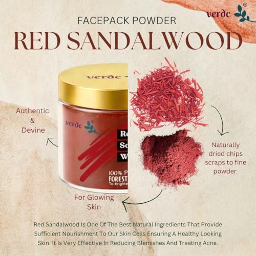 Image of Pure Red Sandalwood Face Pack Powder, Forest A Grade, Premium, 100% Natural | Lal Chandan | Raktha Chandanam | For Skin Brightening, Acne, Blemishes, Dark Spots - 40 gm