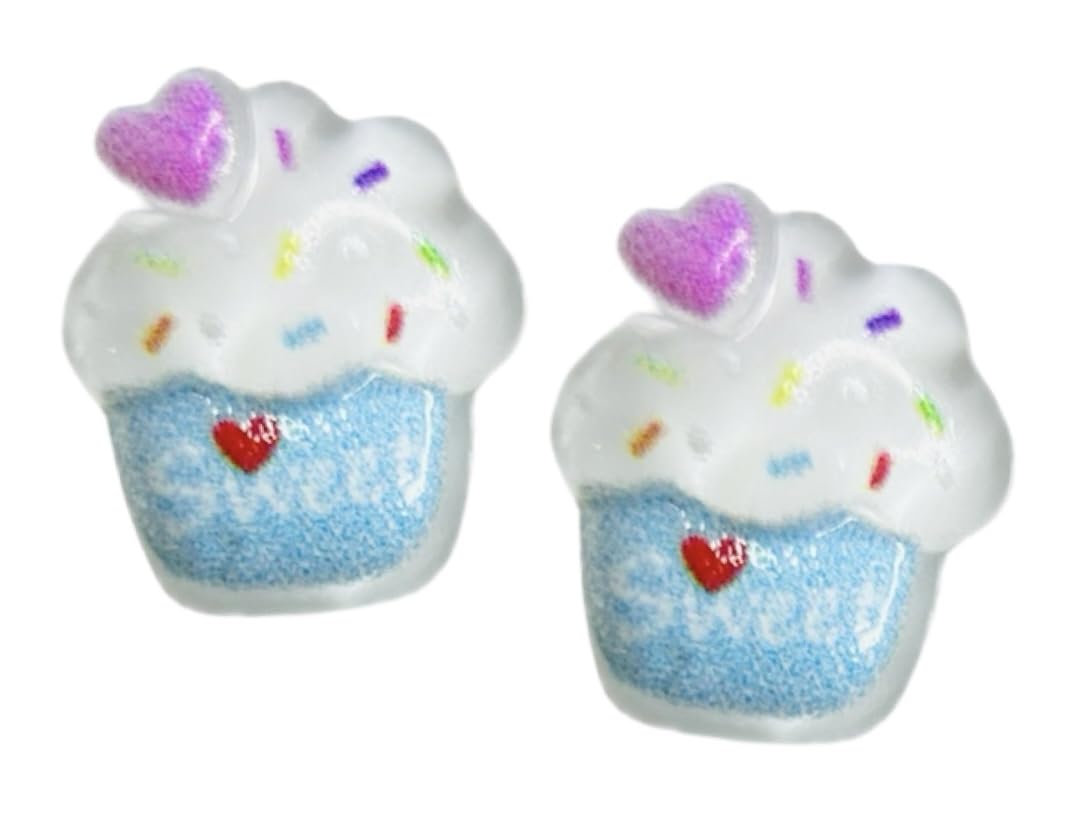 Hypoallergenic Cupcake Stud Earrings on Plastic Posts, Blue
