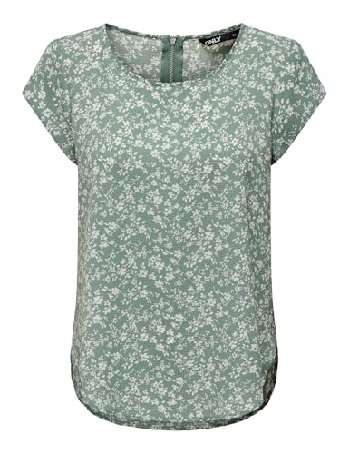 ONLY Damen Bedruckte Kurzarm Bluse Print Basic Rundhals Ausschnitt T-Shirt Blouse Oberteil ONLVIC