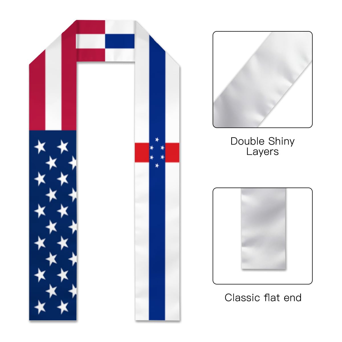 America Flag and Netherlands Antilles flag Graduation Sash,Graduation Stole Scarf Gifts for International Student